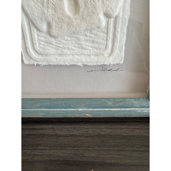 Hand Cast Paper Art Shells FIGI Graphics Signed Wess Framed Pair 6 x 8 Vintage - Picture 6 of 7